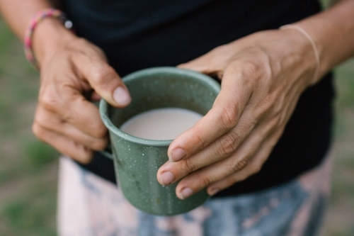 Camping morning cuppa - Australian Stock Image