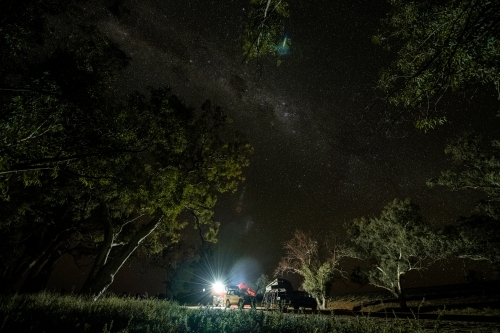 campsite under starry night - Australian Stock Image
