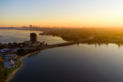 Canning Bridge and Canning River in Perth, Western Australia at sunrise - Australian Stock Image
