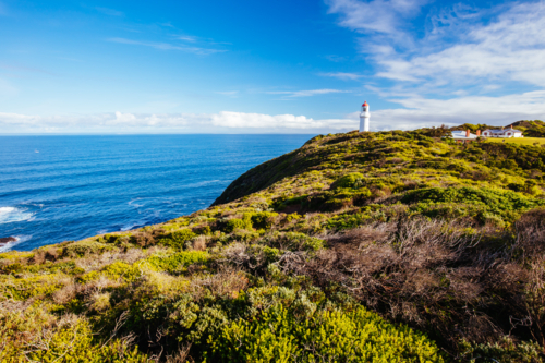 Cape Schanck Lighthouse Reserve on a cool clear winter's morning on the Mornington Peninsula - Australian Stock Image
