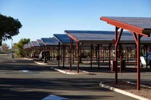 Carpark with shade and rooftop solar panel installation - Australian Stock Image