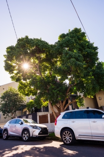 cars parked outside inner city houses - Australian Stock Image