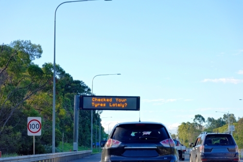 Checked your tyres lately road safety campaign - Australian Stock Image