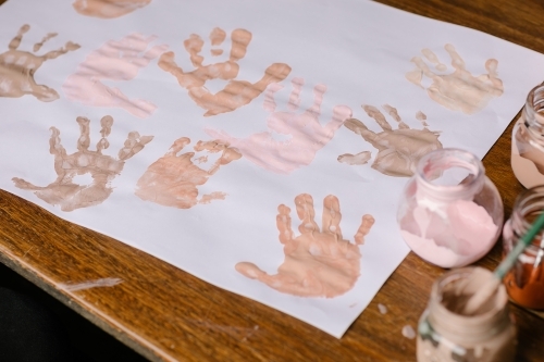 Childrens paint handprints