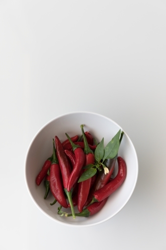 Chillis In A White Bowl - Bottom - Australian Stock Image
