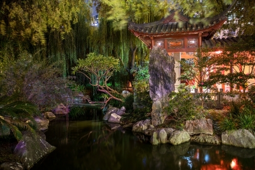 Chinese Garden of Friendship at night - Australian Stock Image