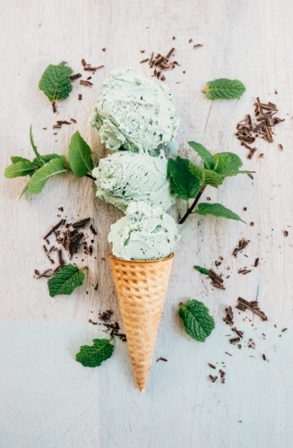 Chocolate and mint ice cream cone