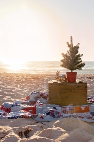 Christmas Holiday Setting On The Beach at Sunset