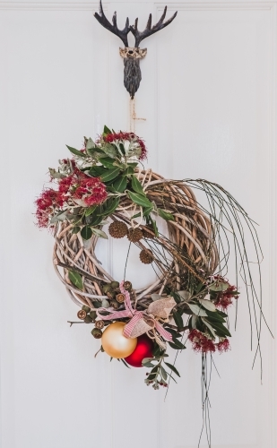 Christmas wreath with gum nuts and Christmas bush