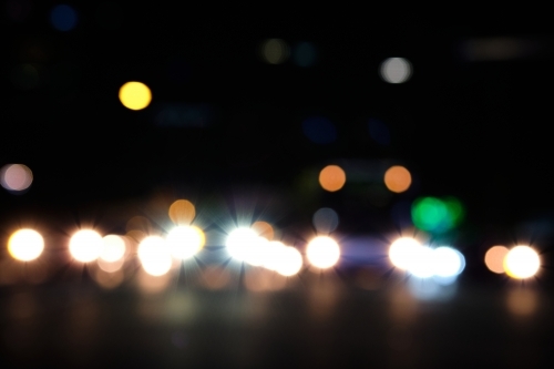 City lights at night with bokeh blur