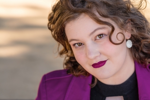 close up head shot of curvy woman - Australian Stock Image