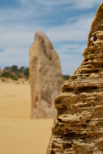 Close-up of a pinnacle in the Nambung National Park, Western Australia - Australian Stock Image