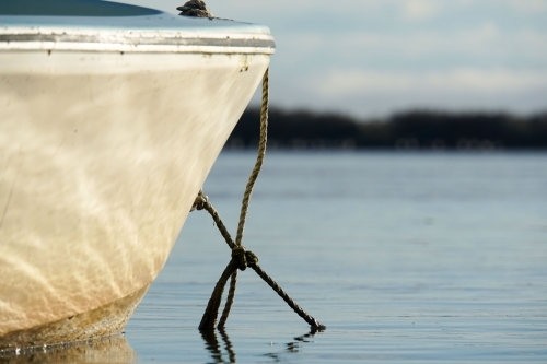 Close up of boat prow at anchor - Australian Stock Image