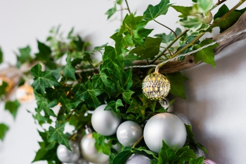 close up of christmas wreath with ivy leaves - Australian Stock Image