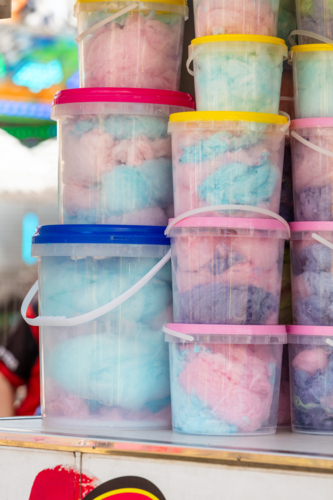 Close up of Fairy Floss buckets for sale - Australian Stock Image