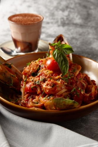 Close up of seafood pasta - Australian Stock Image