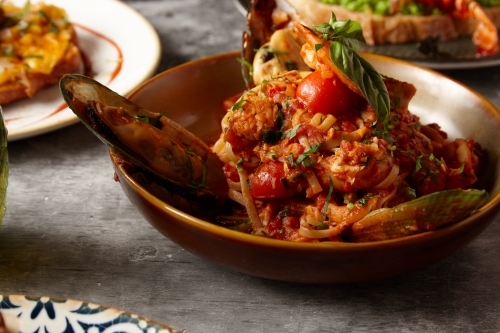Close up of seafood pasta - Australian Stock Image