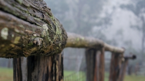 Close up of timber fence railing - Australian Stock Image