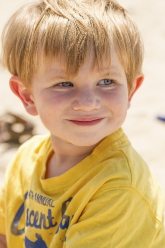 Close up of toddler boy at the beach - Australian Stock Image