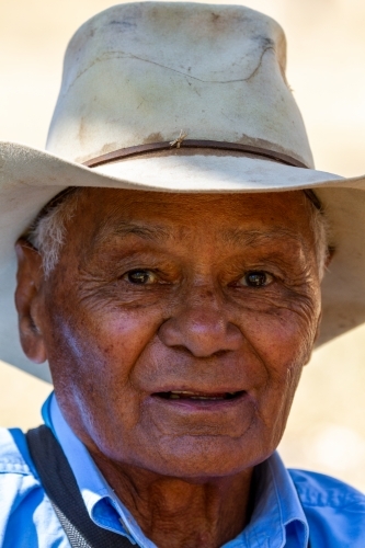 Close-up portrait of an elderly aboriginal stockman.