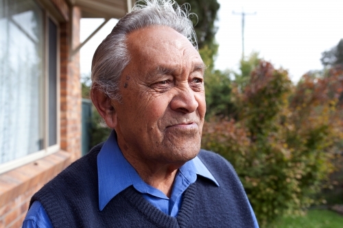 Close up portrait of elderly indigenous man - Australian Stock Image