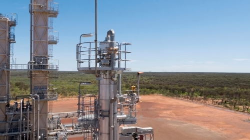 Close up shot of a cylindrical storage tank. - Australian Stock Image