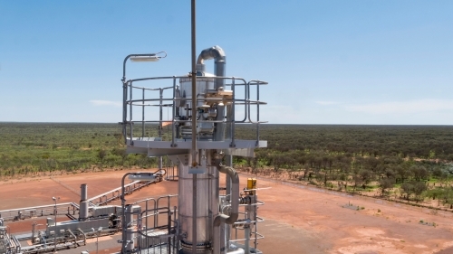Close up shot of a cylindrical storage tank. - Australian Stock Image