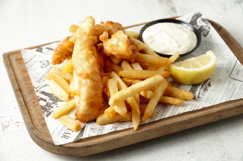 Close up shot of fish and chips - Australian Stock Image