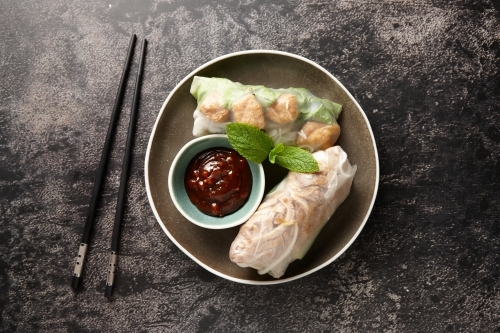 Close up shot of vietnamese fresh spring roll - Australian Stock Image