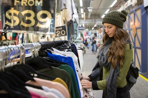 Clothes Shopping at the Market - Australian Stock Image