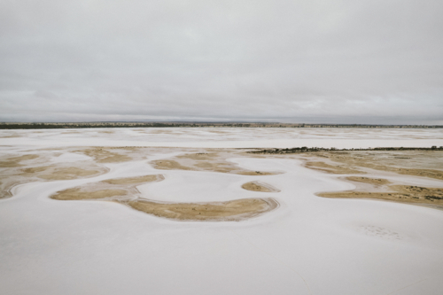 Cloud cover over a salt lake in the eastern Wheatbelt of Western Australia - Australian Stock Image