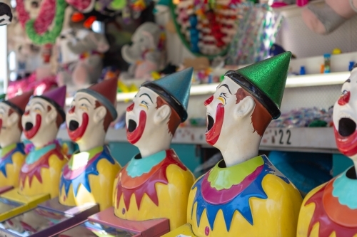 Clowns in sideshow alley - Australian Stock Image