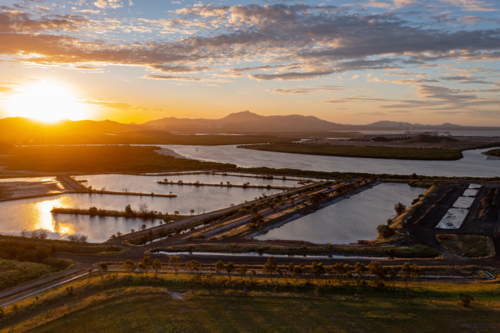 Coal dust sedimentation ponds in Gladstone - Australian Stock Image