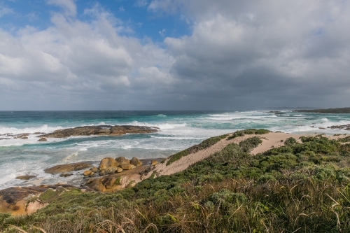 Coastline on a winter's day with clouds and the ocean - Australian Stock Image