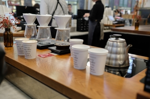 Coffee drip and paper cups - Australian Stock Image