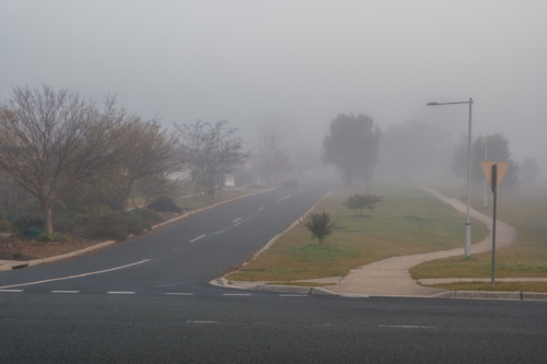 Cold Foggy Morning in the Suburbs of Canberra - Australian Stock Image