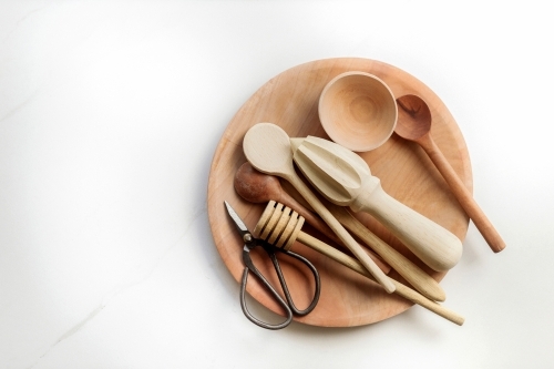 Collection of wooden kitchen utensils - Australian Stock Image