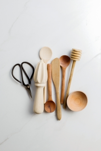 Collection of wooden kitchen utensils - Australian Stock Image