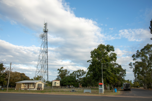 Communications tower and public phone box - Australian Stock Image