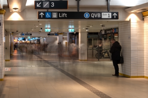 Concourse at Town Hall Station, Sydney with commuters - Australian Stock Image