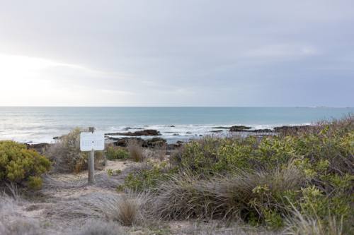 Conservation Area Keep Out Sign on dunes in the Fleurieu Peninsula - Australian Stock Image