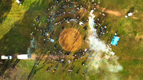 Corroboree In Field - Australian Stock Image