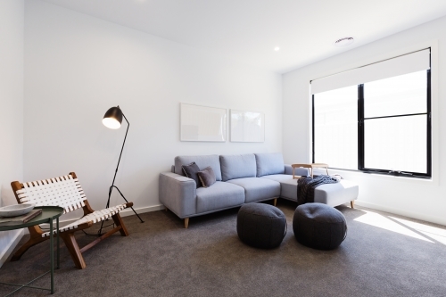 Cosy tv sitting or second living room in a new home - Australian Stock Image