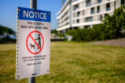Council Sign Stating Keep Dog on Leash - Australian Stock Image