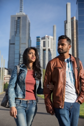 Couple Exploring Melbourne on Foot - Australian Stock Image