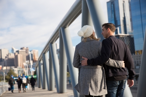 Couple Walking to Melbourne City - Australian Stock Image