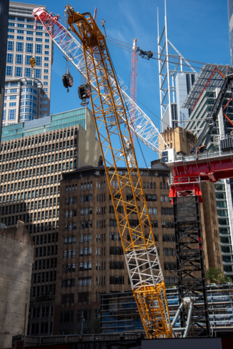 Cranes at a city construction site - Australian Stock Image