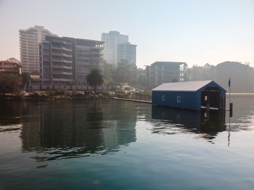 Crawley Edge Blue Boathouse - Australian Stock Image