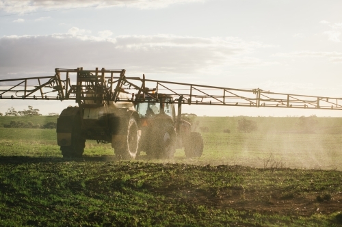 Crop spraying on a farm in the Avon Valley in Western Australia - Australian Stock Image
