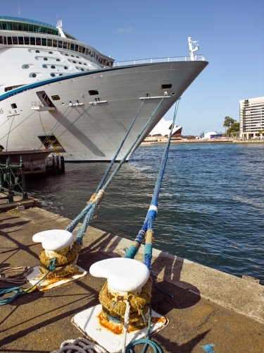 Cruise ship tied to bollards in Sydney harbour - Australian Stock Image